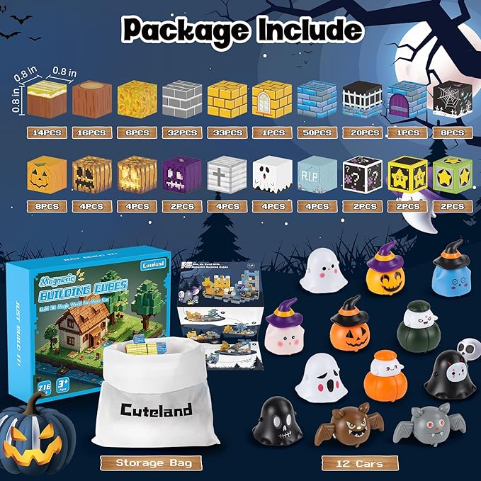 Magnetic Blocks 216Pcs Night Style, Magnetic Building Blocks for Boys 6-8, Construction Toys, Toys Gift for 6+ Year Old Kids