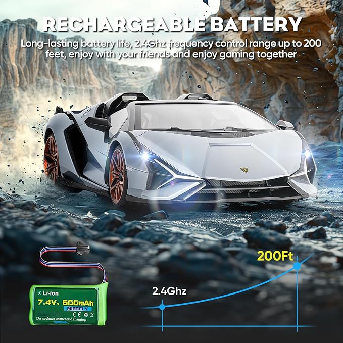 MIEBELY Lamborghini Remote Control Car, 1:16 Scale Lambo Toy Car 7.4V 500mAh Officially Licensed 12Km/h Rc Cars with Led Light 2.4Ghz Model Car for Adults Boys Girls Birthday Ideas Gift (Light Blue)