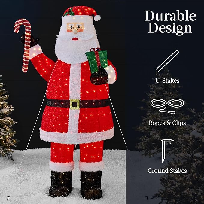 Best Choice Products 8ft Lighted Pop-Up Santa, Large Outdoor Christmas Holiday Decoration w/ 400 LED Lights, Twinkling Candy Cane, Gift Box, Hat