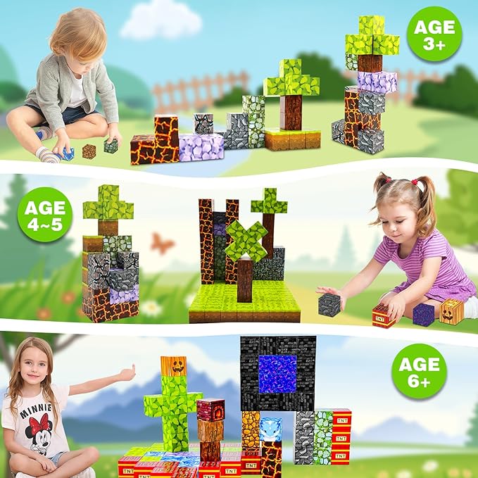 90pcs Magnet Building Blocks Montessori Stacking Toys for Toddlers ,Magnetic Tiles Building STEM Toys for Boys & Girl Kids Toddler Gift for 3+ Years Old