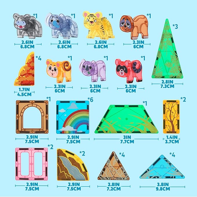SYNCFUN Magnetic Building Tiles Jungle Animal Set for Kids, 50PCS Including 7 Cute Animals, Educational STEM Toy for Boys & Girls Ages 3-5 4-8, Christmas Birthday Party Gift for Toddlers