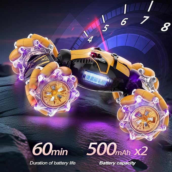 Gesture Sensing RC Stunt Car with Spray, Boys Toys Age 5-12 Year Old, 4WD 360° Rotating Remote Control 2.4Ghz Hand Controlled Car with Light & Music A