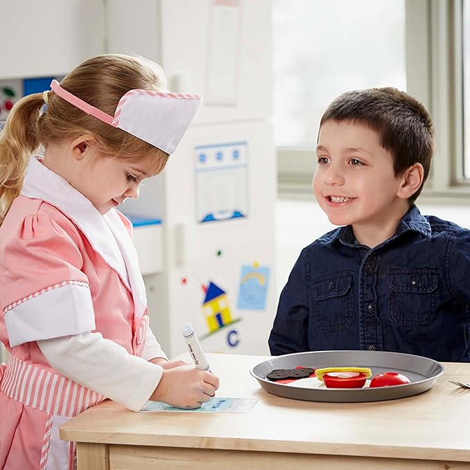 Melissa & Doug Waitress Role Play Costume Set (7 pcs) - Includes Apron, Order Pad, Cap
