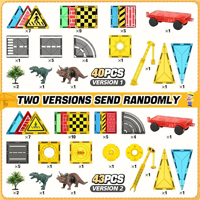 Magnetic Tiles Road Building Blocks - Magnet Crane Car Set for Kids Ages 3-5 4-8 5-7 Preschool City Construction Kids Games Dinosaur Toddler Toys for 3+ Year Old Boys Girls Christmas Birthday Gifts
