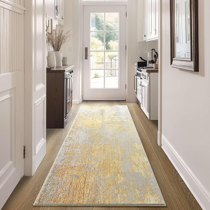 2x6 Rug Runners for Hallways Kitchen Runner Rug Non Slip Washable Long Runner Rugs with Rubber Backing Soft Abstract Carpet Runner for Hallways, Kitchen, Bathroom, Entryway (Orange, Silver & Gray)