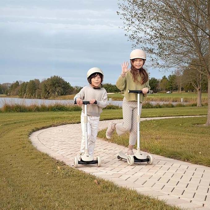 Aesthetic Scooter, Kids 3 Wheel Scooter with LED Light-Up Wheels, Adjustable Handlebar (25.2"-35.4") for Ages 3-18, Max 220 lbs, Safety Steering Lock, Anti-Slip Deck & One-Piece Brake