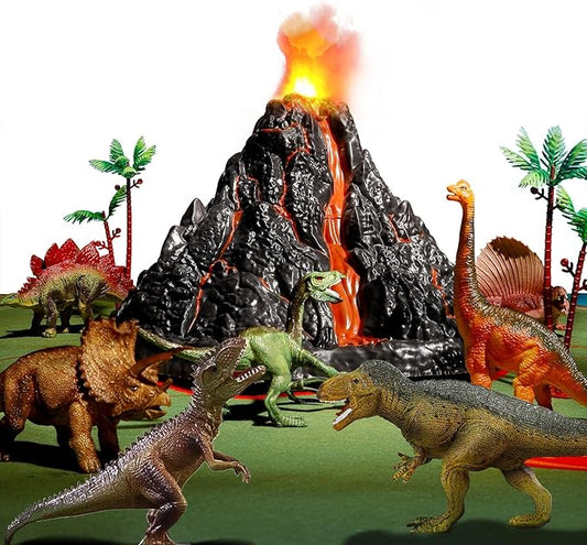 Dinosaur Toys with Simulation Volcano for Kids 3-5 Years, Toddlers Dinosaur Figures and Large Play Mat for Boys and Girls, Gifts for Preschool Toddlers (Size 63x63 in)