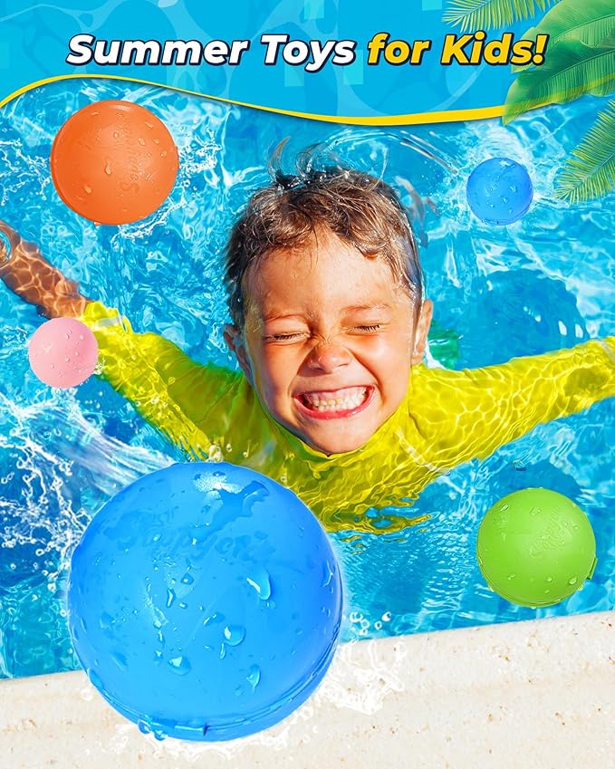 Multicolored Reusable Water Bomb Balloons,Pool Outdoors Summer Party Grasslands Toys Gifts,Automatic Water Filling Balloons for 3+ Years Old Boys Girls Adults(8Pack)