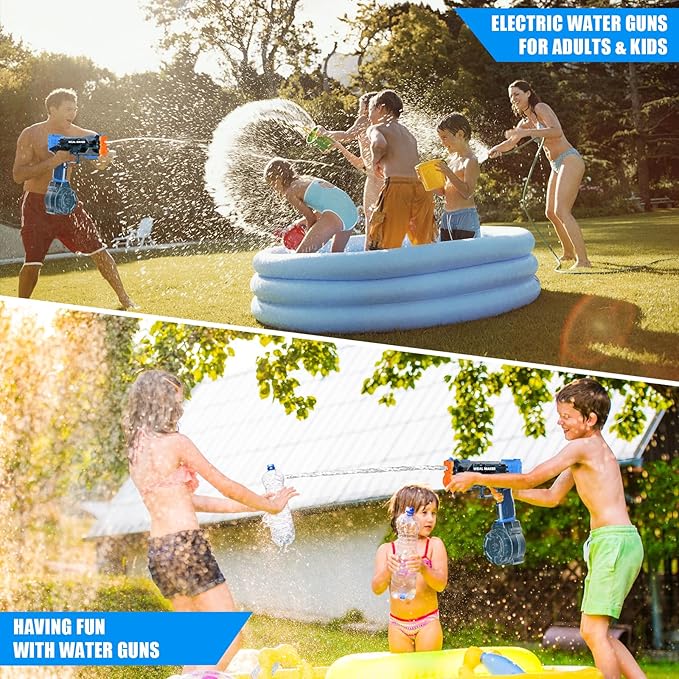 2 Pack Stronger Electric Water Gun for Kid/Aldult,Transparent Automatic Squirt Guns High Powered IP67 Waterproof, Water Guns with 400 Ammos for Outdoor Summer Beach Pool (Blue+Red)