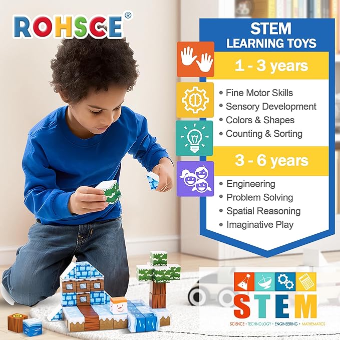 Magnetic Blocks Kids Building Toys, STEM Preschool Montessori Sensory Toys, Magnetic Building Blocks for Kids, Stacking Construction Toys for Boys and Girls, for Ages 3-12