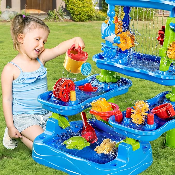 Water Table for Kids 3 4 5 6 7 8 Year Old - Water Table with Pond, Sensory Activity Playset, Sand Toys, Summer Outdoor Toys for Toddlers 3-5, Birthday Gifts for Boys Girls 3-8