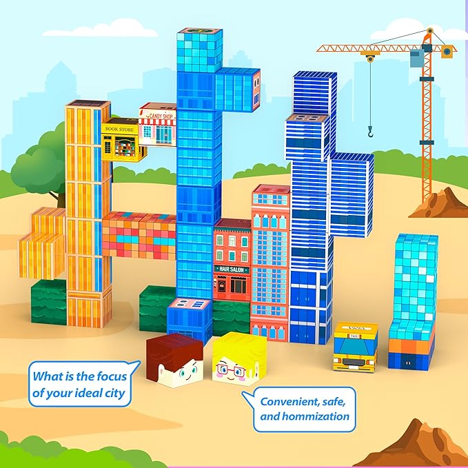 Magnetic Blocks, Modern City Edtion, Magnetic Building Cubes Boys & Girls Toys Age 3-5 4-8 5-7 Sensory Gift for Kids,Magnets Cubes,Upgraded STEM Gift, 1.2 Inches,