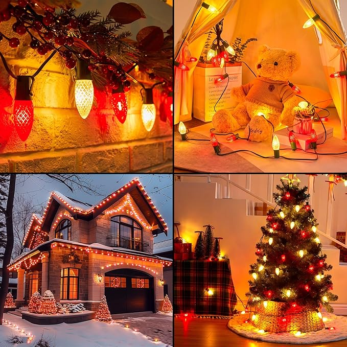 Minetom C9 LED Commercial Outdoor Christmas Lights – 150 FT Red and Warm White Christmas String Lights, Waterproof Connectable UL Certified C9 Lights for Indoor Roofline Xmas Decor