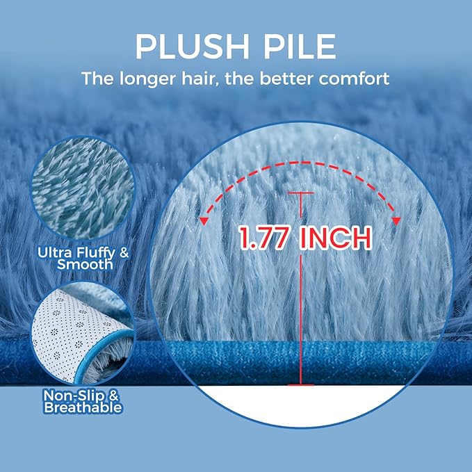 Ultra Soft Rug for Living Room, 8X10 Fluffy Shag Area Rug for Bedroom, Modern Shaggy Carpets Fuzzy Rug for Teens Dorm Nursery Home Decor Aesthetic, Upgrade Anti-Skid Durable, Tie-Dyed Blue Grey