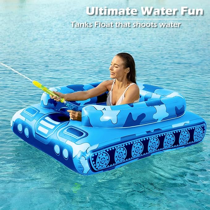 Inflatable Tank Pool Floats Adults - Jasonwell Kids Pool Floaties Swimming Pool Tank with Water Cannon Gun Swim Floaty Rafts Lake Beach Party Pool Toys for Boys Girls Kids Adults