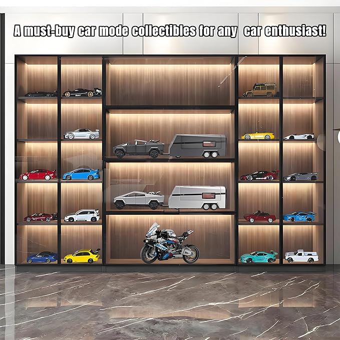 1/32 PickTruck Toy for Kids, Pickup Trailer RV Model Kit with Beach Motorcycle, Diecast Metal RV Car Model Pickup Truck Toy with Sound/Light/Pull Back Power, Ideal Gift for Boys Aged 6 and Up (Grey)