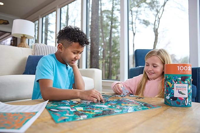 Crocodile Creek 100-Piece Jigsaw Puzzle for Kids Ages 5 and Up - Fun and Educational Table or Floor Puzzles - Storage Canister with Handle - Sharks - 14” x 19” Finished