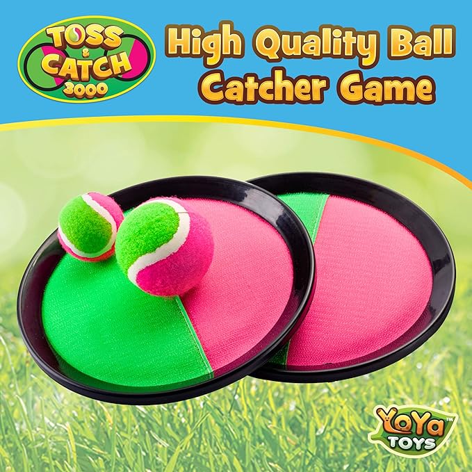 YoYa Toys Toss and Catch Ball Game Upgraded Set - Outdoor Kids Sports Activities - Outside Fun Summer Toy for Beach, Backyard, Park, Yard Lawn, Camping for Ages 4-12, 2 Catch Paddles, 2 Sticky Balls