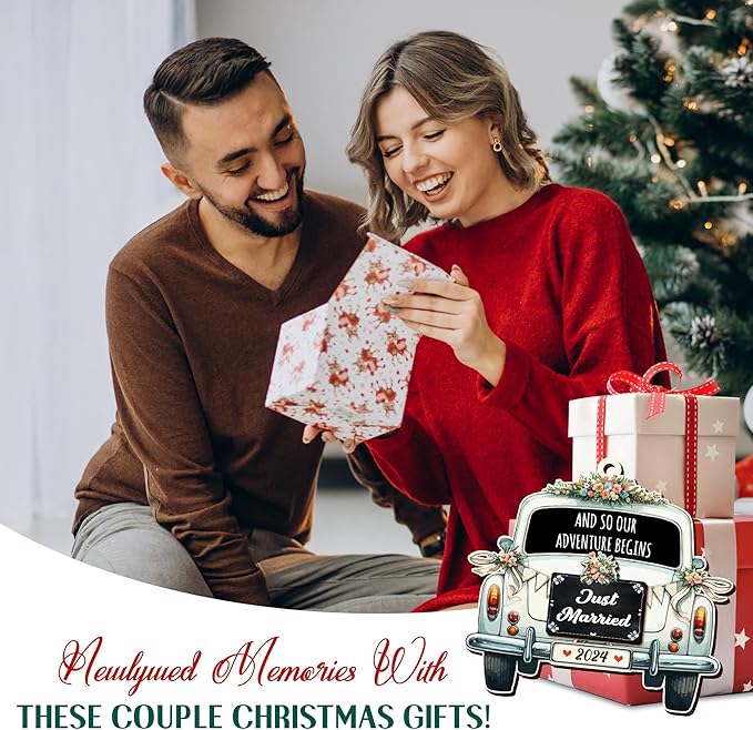 OASSIE Wedding Gifts for Couples 2025 - Christmas Ornaments, Just Married, Wedding Gifts for Newlyweds, Couple, Men, Women, Bridal Shower - Christmas Decorations Wooden Ornaments