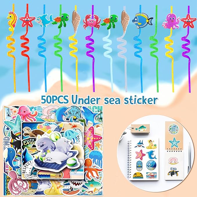 110Pcs Under the Sea Party Favors, Ocean Party Favors, Cute Sea Animal Party Supplies, Ocean Themed Gifts Pinata for Birthday Party Ocean Themed Classroom Rewards