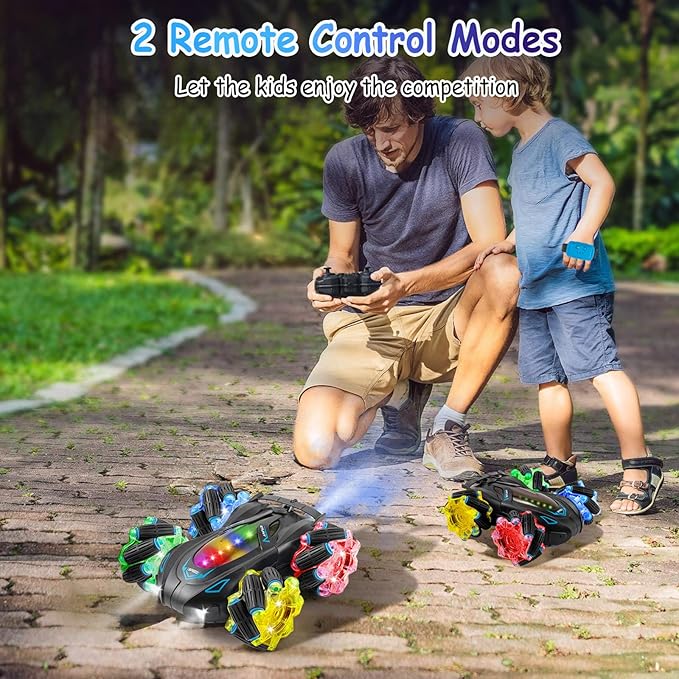 RC Cars Gesture Sensing Stunt Car, 360° Rotating Remote Control Car with Cool Light and Music, Spray Drift Hand Controlled Car, 2.4Ghz Rechargeable RC Car, Best Birthday Gifts for Boys 6-12 (Blue)