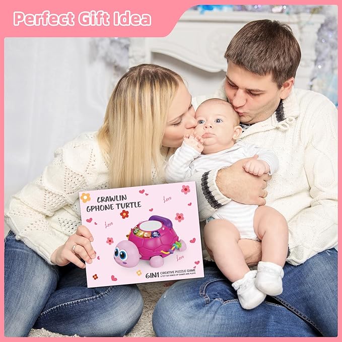 Hanayo Baby Musical Turtle Crawling Girl Toys for 6-18 Months,Infant Early Learning Educational Toy,Baby Girl Gift Essentials for Newborn 7 8 9 11+ Months 1-2 Year Old(Pink)
