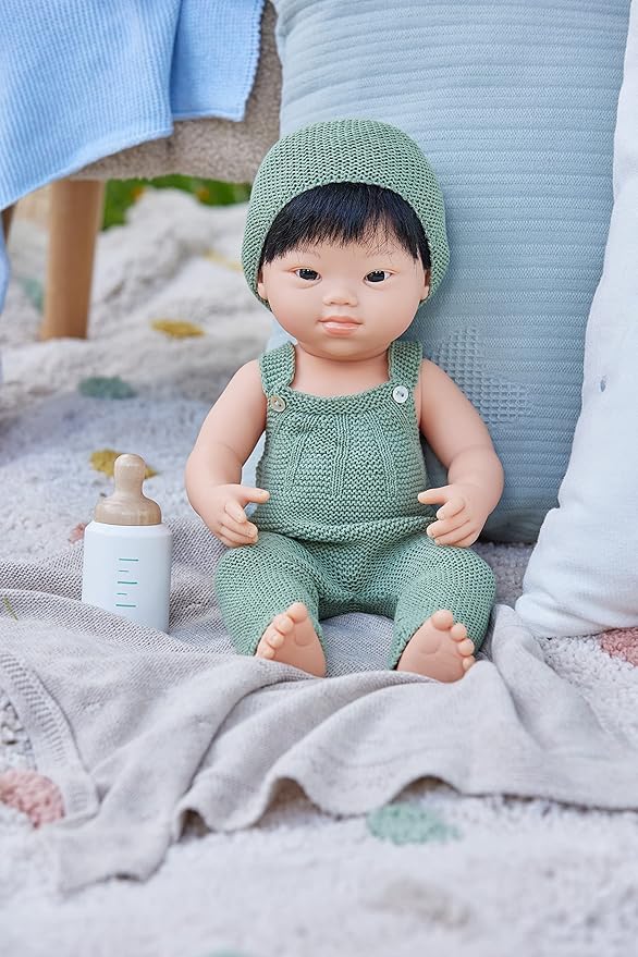 Miniland Clothes for Dolls 15'' Knitted Outfit Overall & Beanie Hat - ECO, Made in Spain, Quality, Role Play, Educational