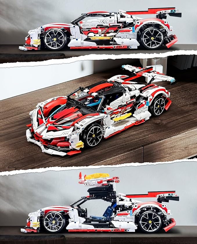 BAV 1:10 Race Car MOC Building Kit and Engineering Toy, Adult Collectible Sports Technology Model, Remote Control Scale for Adults Men Teens (2277 Pcs)