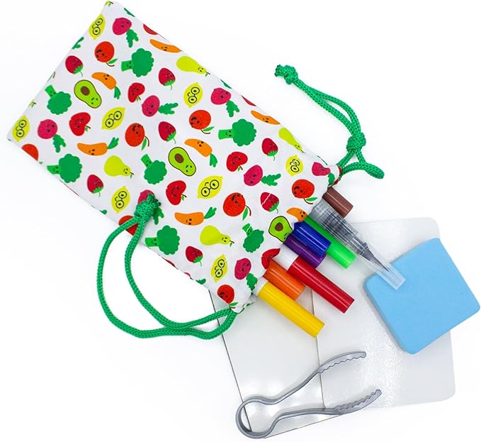 BapronBaby Feeding Littles Busy Bag (Sage Checkerboard) - Toddler Travel Activity Kit, Restaurant Activity Kit for Independent and Family-Wide Play, Age 3+