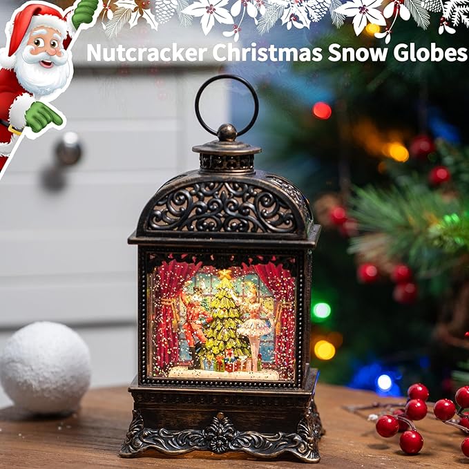 Christmas Snow Globe Lantern, Dancing Princess, Nutcracker and Ballerina, Christmas Tree, Holiday Decorations Gifts for Family, Children or Friends