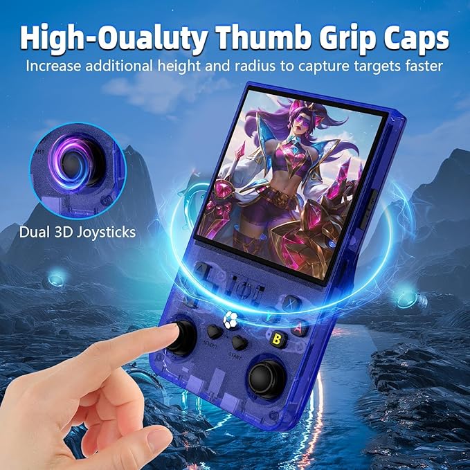 R36MAX Retro Handheld Game Console, 18000+ HD Games Mini Retro Video Console, 4.0 Inch IPS Screen, 64GB Memory, Portable Arcade Video Gaming Console Gift for Adults, Blue