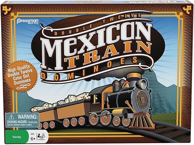 Mexican Train Dominoes - Beautiful Color Dot Double 12 Dominoes Set - Includes Train Markers and Hub by Pressman Multi Color, 5"