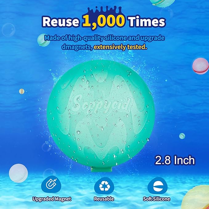 10Pcs Reusable Water Balloon Pool Toys,Refillable Magnetic Water Ball for Beach,Quick Fill & Self-Sealing Water Bombs for Kids Outdoor Backyard Summer Activities Water Games (10-pcs)