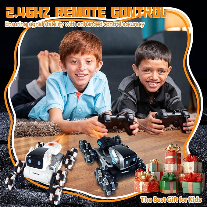 Robot Dog Toy for Kids,2.4Ghz Remote Control Dog Stunt Robot Dog 2nd Gen Remote Control Cars Stunt Rc Cars with Light & Sound Toys Christmas Birthday Gifts for 6 7 8 9 10 11 12 Year Old Boys (white)