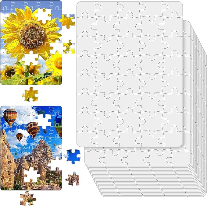 Sumind 24 Sheets Sublimation Puzzle Blank Jigsaw Puzzles for DIY Arts and Crafts Projects Heat Press Thermal Transfer Make Your Own Puzzles(A5-48 Style)