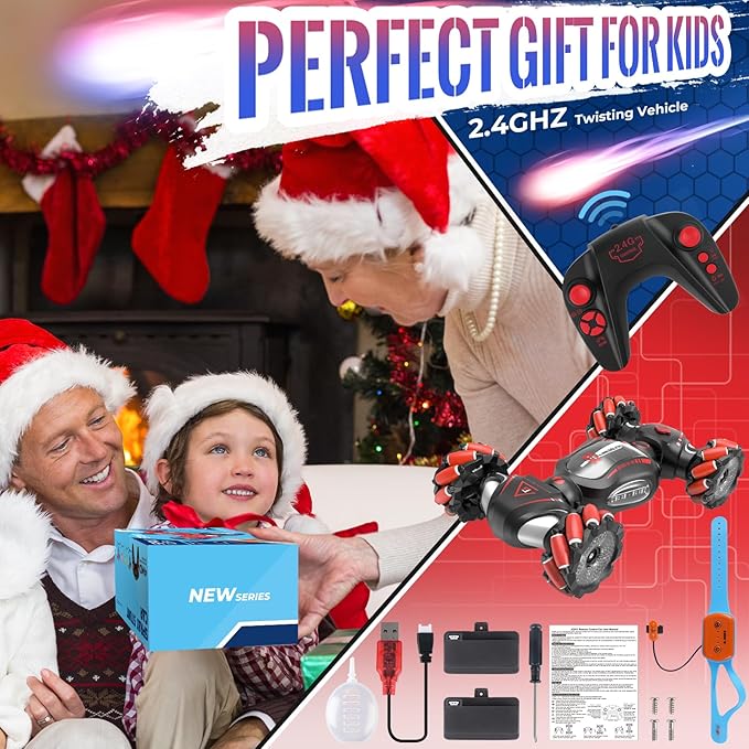 Gesture Sensing RC Stunt Car Toys for 6-12 Boys Girls, Birthday Gifts for Kids, 2.4Ghz 4WD Hand Controlled RC Car with Light & Music & Spray, Double-Sided 360° Rotating