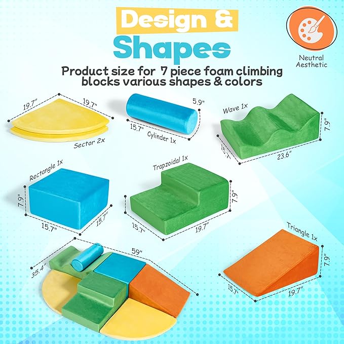 Foam Climbing Blocks for Toddlers – Soft Play Climbing for Toddlers – 7 Piece Toddler Climbing Blocks for Active Play, Motor Skills & Sensory Development