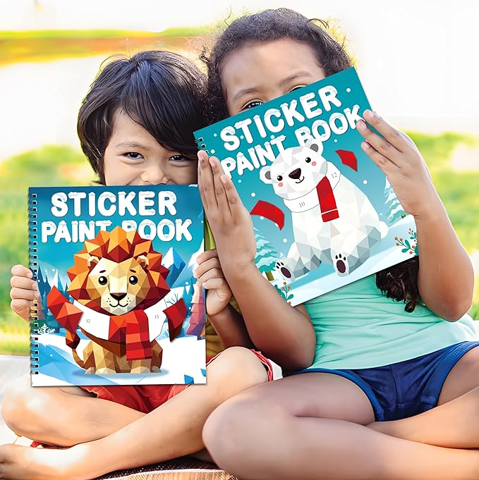 90shine 2PCS Winter Crafts for Kids Ages 4-8 Sticker Books Christmas Gift Party Favors Create 22 Pictures