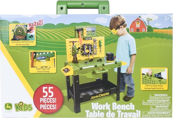 John Deere Kids Workbench, Power Tools Workshop, Build Your Own Toy Tool Box with 39 Realistic Toy Tools and Accessories, 5+
