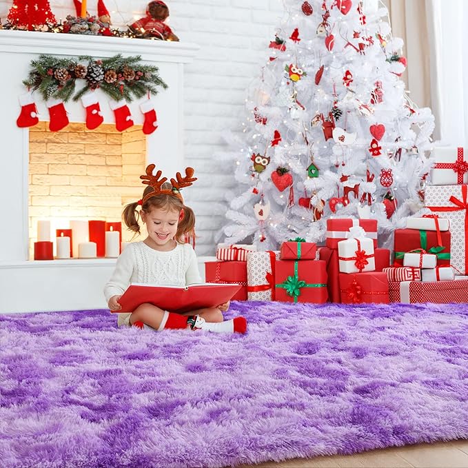 AROGAN Soft Rainbow Area Rugs for Girls Room 3x5 Feet, Fluffy Girls Bedroom Rugs, Princess Rug, Cute Colorful Carpet for Kids Teens Nursery Toddler (Purple)