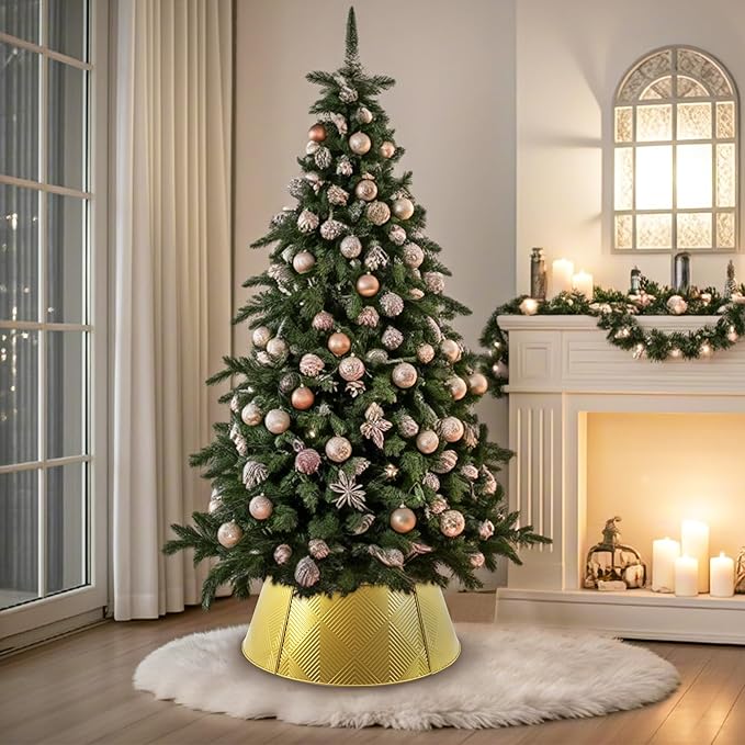 Metal Christmas Tree Collar 28 inch,Voumsil Christmas Tree Ring Collar Stand Cover Real Artificial Trees Indoor Outdoor Decoration