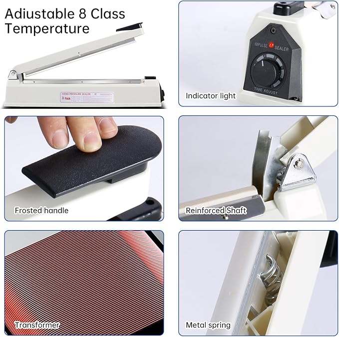 Impulse Heat Sealer with Seal bar, Heavy-Duty Bag Sealing & Cutting Machine, 4 Extra Replacements (white, 24inch)