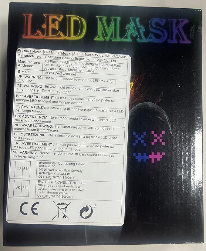 Led Mask with Gesture Sensing,Light up mask for Kids/Men/Women LED Halloween Mask for Costume Cosplay Party