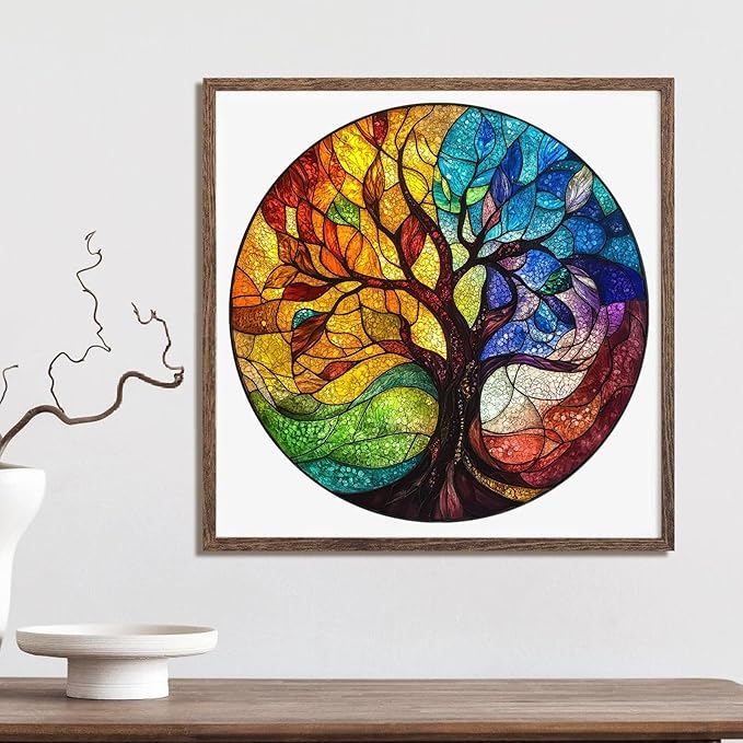 Wooden Puzzle for Adults - 3D Tree of Life Wooden Jigsaw Puzzles 200 Piece, Unique Shaped Challenging Puzzles, Exquisite Packaging, Best Gift Mother's Day Toys for Family Friends 11.2x11.2 in