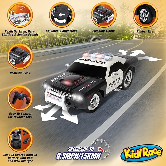 Rechargeable Police Car Remote Control Toy for Kids, Hobby Rc Cars Toys with Lights and Siren - Birthday Gift Ideas for Boy Age 8-12 Years - Gifts for Boys & Girls Ages 3 4 5 6-8 9 10 11 12 Year Old