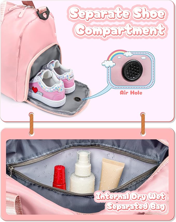 7 Year Old Girl Birthday Gifts Granddaughter-Girl Gym Bag with Shoe Compartment, Kid Personalized Weekender Overnight Bags, Travel Tote with Makeup Pouch, Niece Girls Birthday Gift (Letter L)