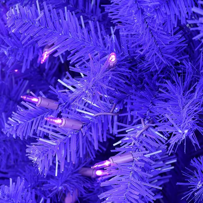 YULETIME 6.5 Feet Pre-Lit Purple Christmas Tree, Artificial Holiday Decorative Tree with UL Listed 300 Purple LED Christmas Lights with Matching Color Wire