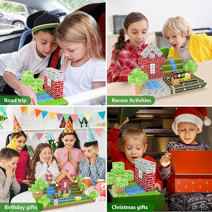 200PCS Magnetic Building Blocks for Kids Ages 4-8,Magnet STEM Sensory Toys-Tiles Road Track, Mine World Build Set, Christmas Birthday Gifts Toy