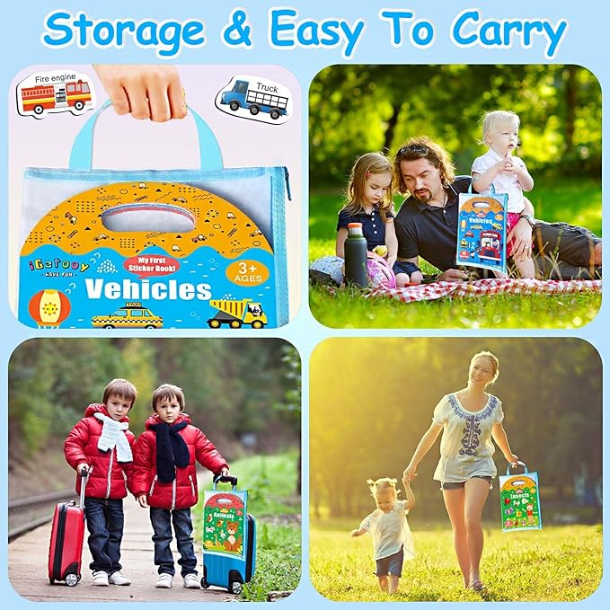 Reusable Sticker Books for Kids, 3 Sets Jelly Quiet Book, 126 Pcs Restickable Stickers for Kids, Preschool Learning Activities for Toddler Airplane Travel Essentials for Girls Boys 2-6 Year