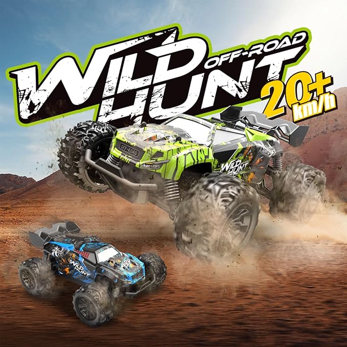 1/20 All Terrain RC Car, 20+KMH Monster Truck, 2.4Ghz Off-Road RC Vehicle with 2 Batteries, Suitable for Adults and Beginners, for Boys and Girls (Green)
